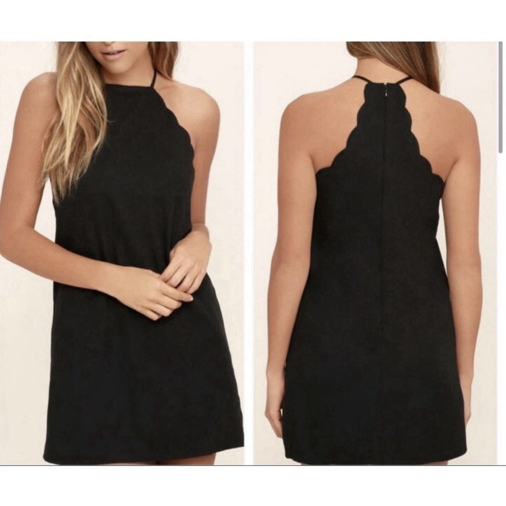 Lulus NWT Scalloped Endlessly Endearing Black Dress Large LBD NEW WITH TAGS - Picture 3 of 10